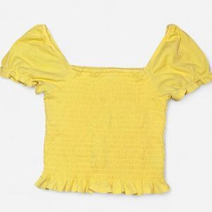 Good Luck Gem Yellow Smocked Puff Sleeve Blouse SIZE LARGE